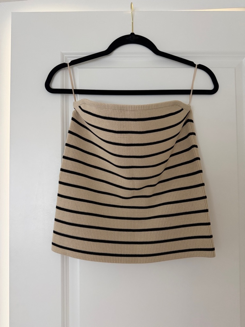 A.Ren Rib Knit Tube Top in Beige and Black